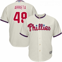 Youth Majestic Philadelphia Phillies 49 Jake Arrieta Replica Cream Alternate Cool Base MLB Jersey 