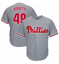 Youth Majestic Philadelphia Phillies 49 Jake Arrieta Replica Grey Road Cool Base MLB Jersey 