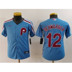 Youth Philadelphia Phillies 12 Kyle Schwarber Blue Cool Base Stitched Baseball Jersey