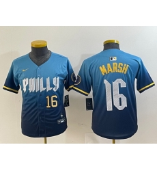 Youth  Philadelphia Phillies 16 Brandon Marsh Blue 2024 City Connect Limited Stitched Jersey 4