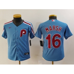 Youth Philadelphia Phillies 16 Brandon Marsh Blue Cool Base Stitched Baseball Jersey 2