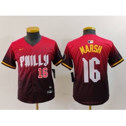 Youth Philadelphia Phillies 16 Brandon Marsh Red 2024 City Connect Limited Stitched Baseball Jersey 1