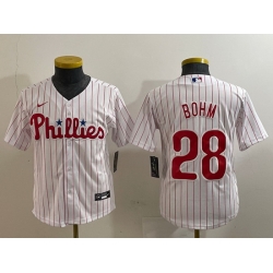 Youth Philadelphia Phillies 28 Alec Bohm White 2022 World Series Cool Base Stitched jerseys