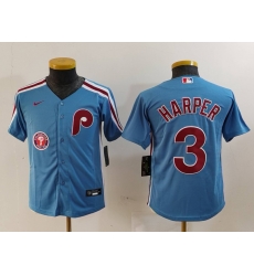 Youth Philadelphia Phillies 3 Bryce Harper Blue Cool Base Stitched Baseball Jersey 2