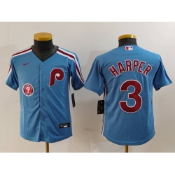 Youth Philadelphia Phillies 3 Bryce Harper Blue Cool Base Stitched Baseball Jersey 2