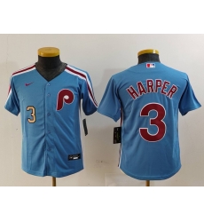 Youth Philadelphia Phillies 3 Bryce Harper Blue Cool Base Stitched Baseball Jersey