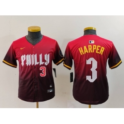 Youth Philadelphia Phillies 3 Bryce Harper Red 2024 City Connect Limited Stitched Baseball Jersey 5