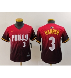 Youth Philadelphia Phillies 3 Bryce Harper Red 2024 City Connect Limited Stitched Baseball Jersey 6