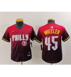 Youth Philadelphia Phillies 45 Zack Wheeler Red 2024 City Connect Limited Stitched Baseball Jersey 1