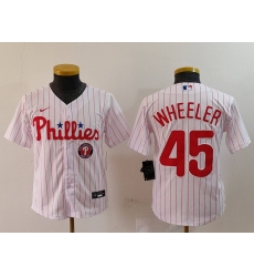 Youth Philadelphia Phillies 45 Zack Wheeler White Cool Base Stitched Baseball Jersey 2