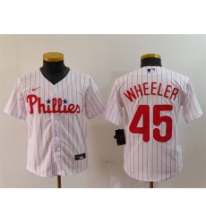 Youth Philadelphia Phillies 45 Zack Wheeler White Cool Base Stitched Baseball Jersey