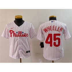 Youth Philadelphia Phillies 45 Zack Wheeler White Cool Base Stitched Baseball Jersey