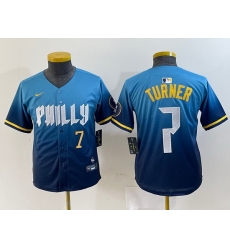 Youth Philadelphia Phillies 7 Trea Turner Blue 2024 City Connect Limited Stitched Jersey 2