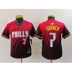 Youth Philadelphia Phillies 7 Trea Turner Red 2024 City Connect Limited Stitched Baseball Jersey 5