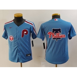 Youth Philadelphia Phillies Team Big Logo Blue Cool Base Stitched Baseball Jersey 5