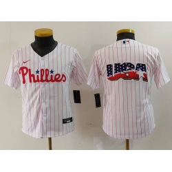 Youth Philadelphia Phillies Team Big Logo White Cool Base Stitched Baseball Jersey 3