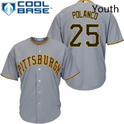 Youth Majestic Pittsburgh Pirates 25 Gregory Polanco Replica Grey Road Cool Base MLB Jersey