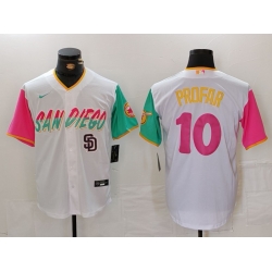 Men San Diego Padres 10 Jurickson Profar White City Connect Cool Base Stitched Baseball Jersey 1