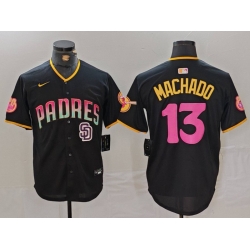 Men San Diego Padres 13 Manny Machado Black Cool Base Stitched Baseball Jersey 3