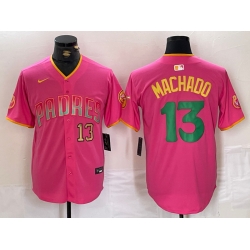 Men San Diego Padres 13 Manny Machado Pink Cool Base Stitched Baseball Jersey 3