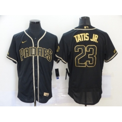 Men San Diego Padres 23 Fernando Tatis Jr  Black Gold Nike Flexbase Jersey