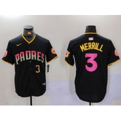 Men San Diego Padres 3 Jackson Merrill Black Cool Base Stitched Baseball Jersey 012