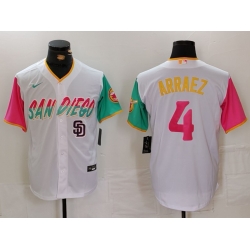 Men San Diego Padres 4 Luis Arraez White City Connect Cool Base Stitched Baseball Jersey 1