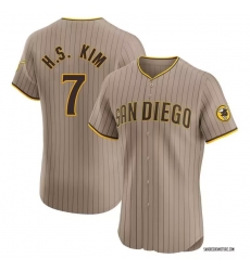 Men San Diego Padres 7 Ha Seong Kim White Stitched MLB Cool Base Nike Brown Jersey