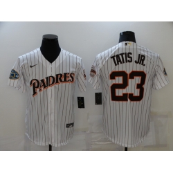 Men San Diego Padres Fernando Tatis Jr 23 White Orange Outline Nike 2021 Cool Base Jersey