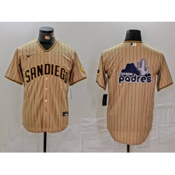 Men San Diego Padres Tan Team Big Logo Cool Base Stitched Baseball Jersey