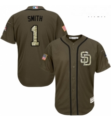 Mens Majestic San Diego Padres 1 Ozzie Smith Authentic Green Salute to Service MLB Jersey