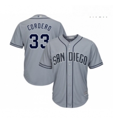 Mens San Diego Padres 33 Franchy Cordero Replica Grey Road Cool Base Baseball Jersey 