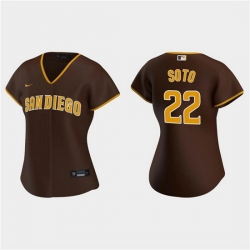 Women San Diego Padres 22 Juan Soto Brown Cool Base Stitched Baseball Jersey 28Run Small 29