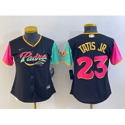 Women San Diego Padres 23 Fernando Tatis Jr  Black City Connect Stitched Baseball Jersey