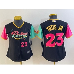 Women San Diego Padres 23 Fernando Tatis Jr  Black City Connect With Patch Stitched Baseball Jersey