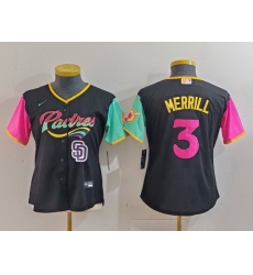 Women San Diego Padres 3 Jackson Merrill Black City Connect Stitched Baseball Jersey 3