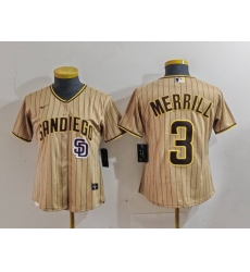 Women San Diego Padres 3 Jackson Merrill Tan Stitched Baseball Jersey 1