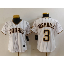 Women San Diego Padres 3 Jackson Merrill White Stitched Baseball Jersey