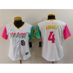 Women San Diego Padres 4 Luis Arraez White City Connect Stitched Baseball Jersey_2