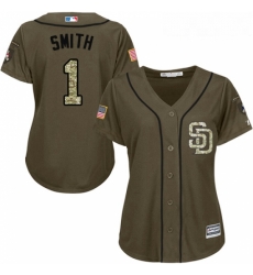 Womens Majestic San Diego Padres 1 Ozzie Smith Replica Green Salute to Service Cool Base MLB Jersey