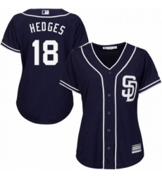 Womens Majestic San Diego Padres 18 Austin Hedges Authentic Navy Blue Alternate 1 Cool Base MLB Jersey 