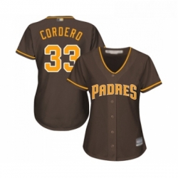 Womens San Diego Padres 33 Franchy Cordero Replica Brown Alternate Cool Base Baseball Jersey 