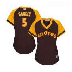 Womens San Diego Padres 5 Greg Garcia Replica Brown Alternate Cooperstown Cool Base Baseball Jersey 