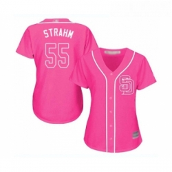 Womens San Diego Padres 55 Matt Strahm Replica Pink Fashion Cool Base Baseball Jersey 