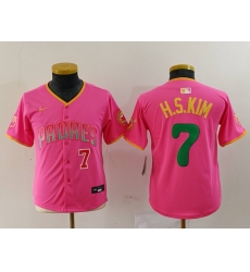 Youth San Diego Padres 7 Ha Seong Kim Pink Stitched Baseball Jersey 2