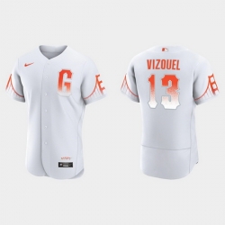 Men San Francisco Giants 13 Omar Vizquel Men 2021 City Connect Authentic White Jersey