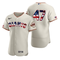 Men San Francisco Giants 47 Johnny Cueto Men Nike Cream Fluttering USA Flag Limited Edition Flex Base MLB Jersey