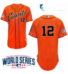 Mens Majestic San Francisco Giants 12 Joe Panik Replica Orange Alternate Cool Base w2014 World Series Patch MLB Jersey