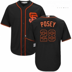 Mens Majestic San Francisco Giants 28 Buster Posey Authentic Black Team Logo Fashion Cool Base MLB Jersey