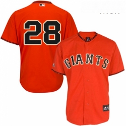 Mens Majestic San Francisco Giants 28 Buster Posey Authentic Orange Old Style MLB Jersey